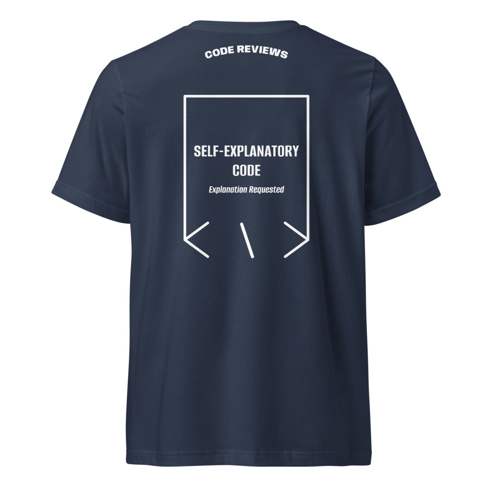 Self-Explanatory Code — Navy White back mockup