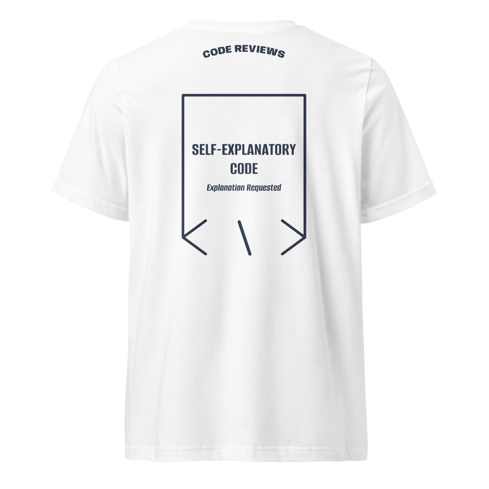 Self-Explanatory Code — White Navy back mockup