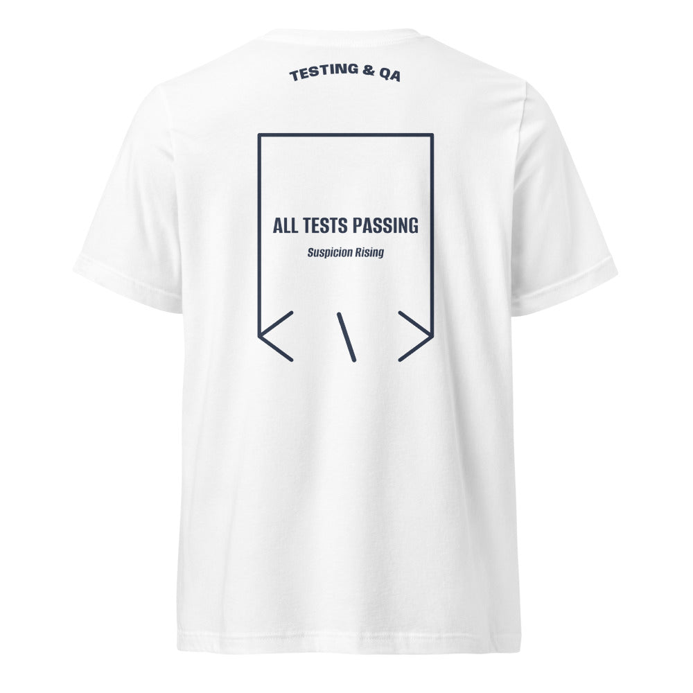 All Tests Passing — White Navy back mockup