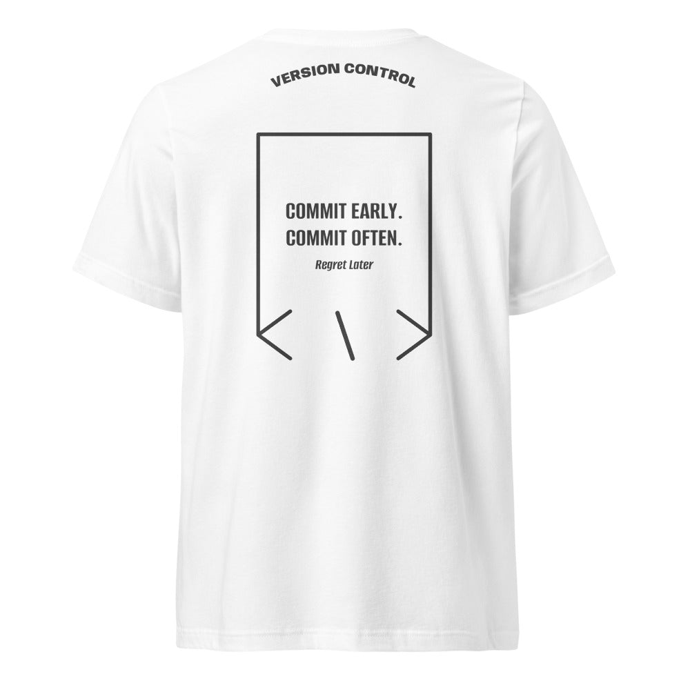 Commit Early. Commit Often. — White Dark Grey Heather back mockup