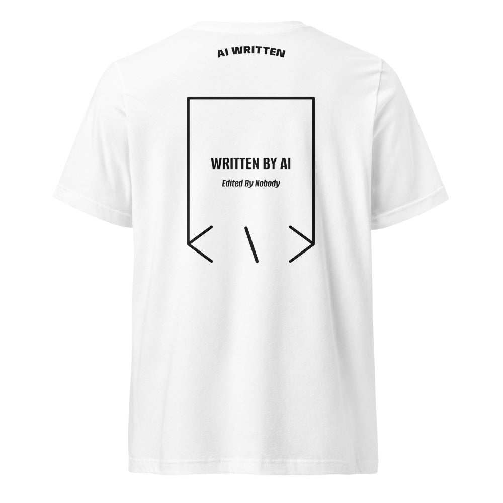 Written By AI — White Black back mockup