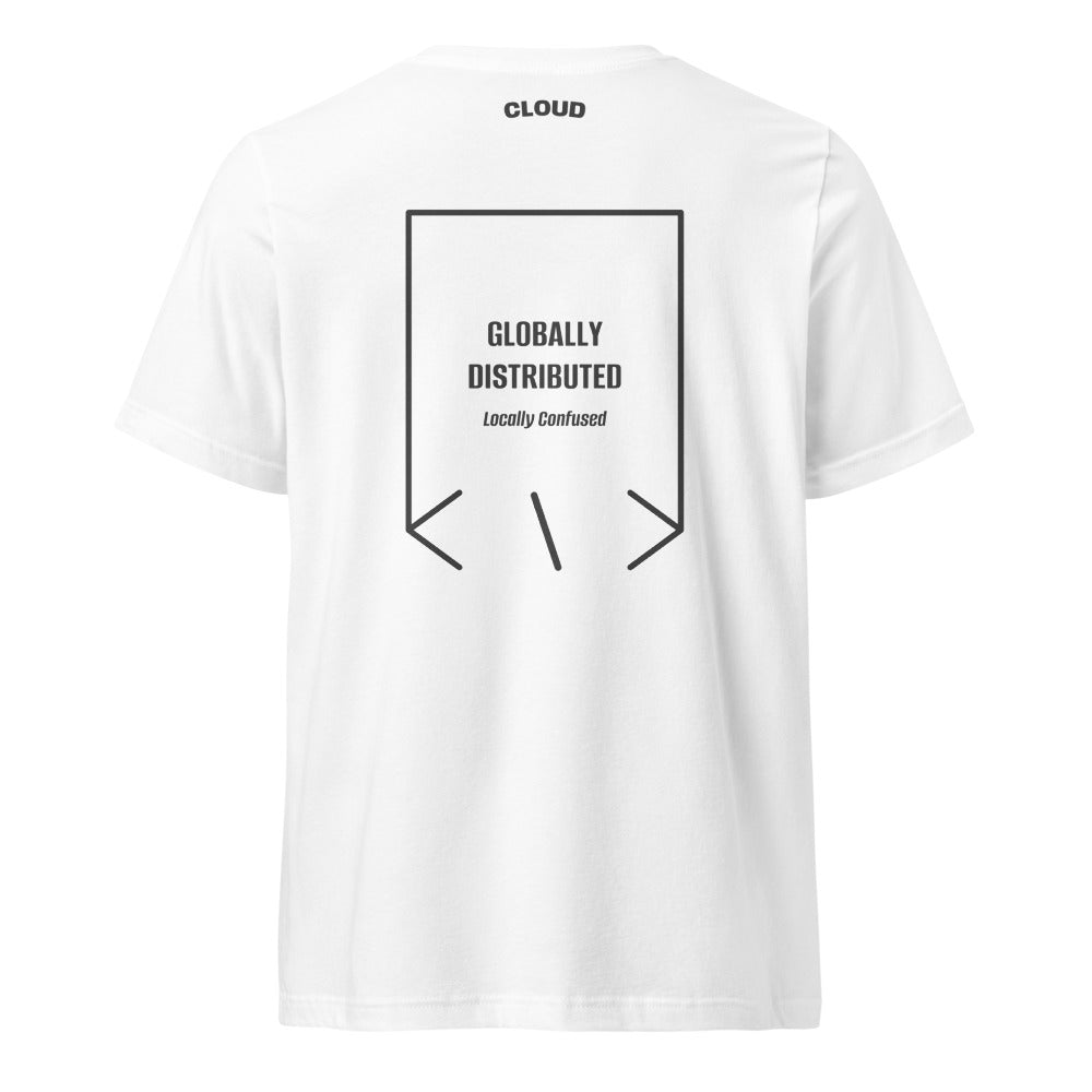 Globally Distributed — White Dark Grey Heather back mockup