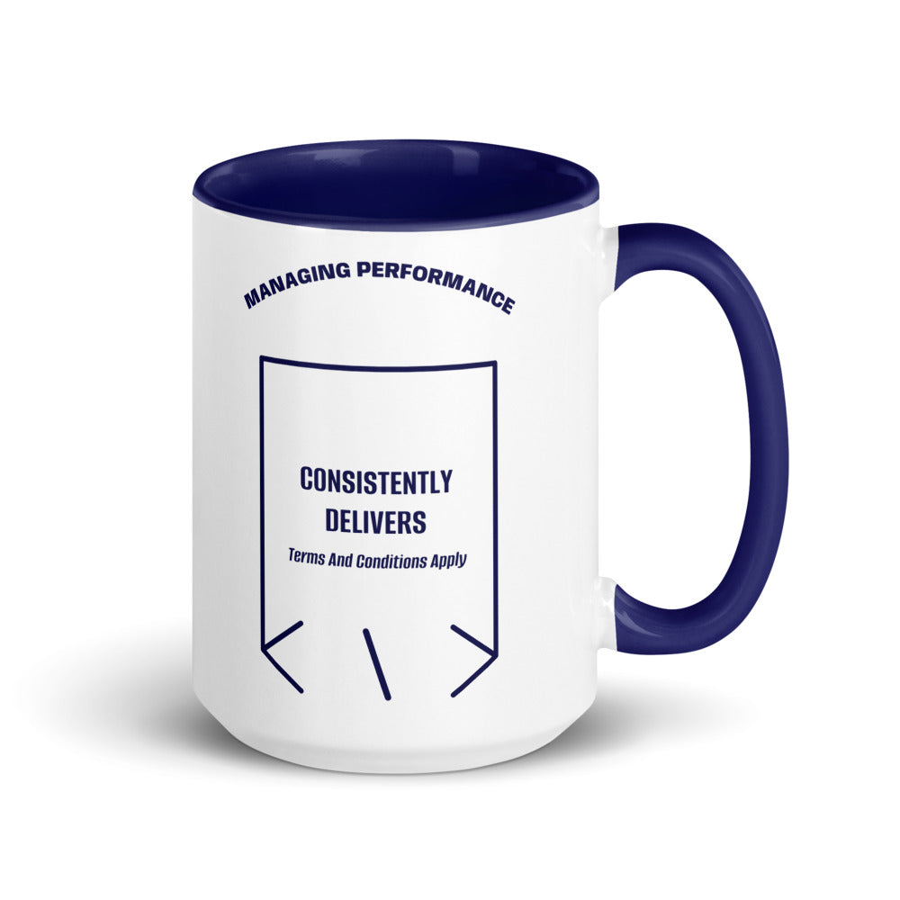 Consistently Delivers — Dark Blue Dark Blue back mockup (15 oz)