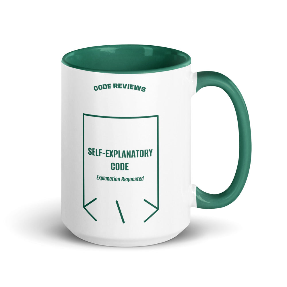 Self-Explanatory Code — Dark Green Dark Green back mockup (15 oz)