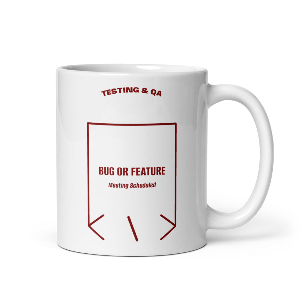 Bug Or Feature — White Maroon back mockup (11 oz)