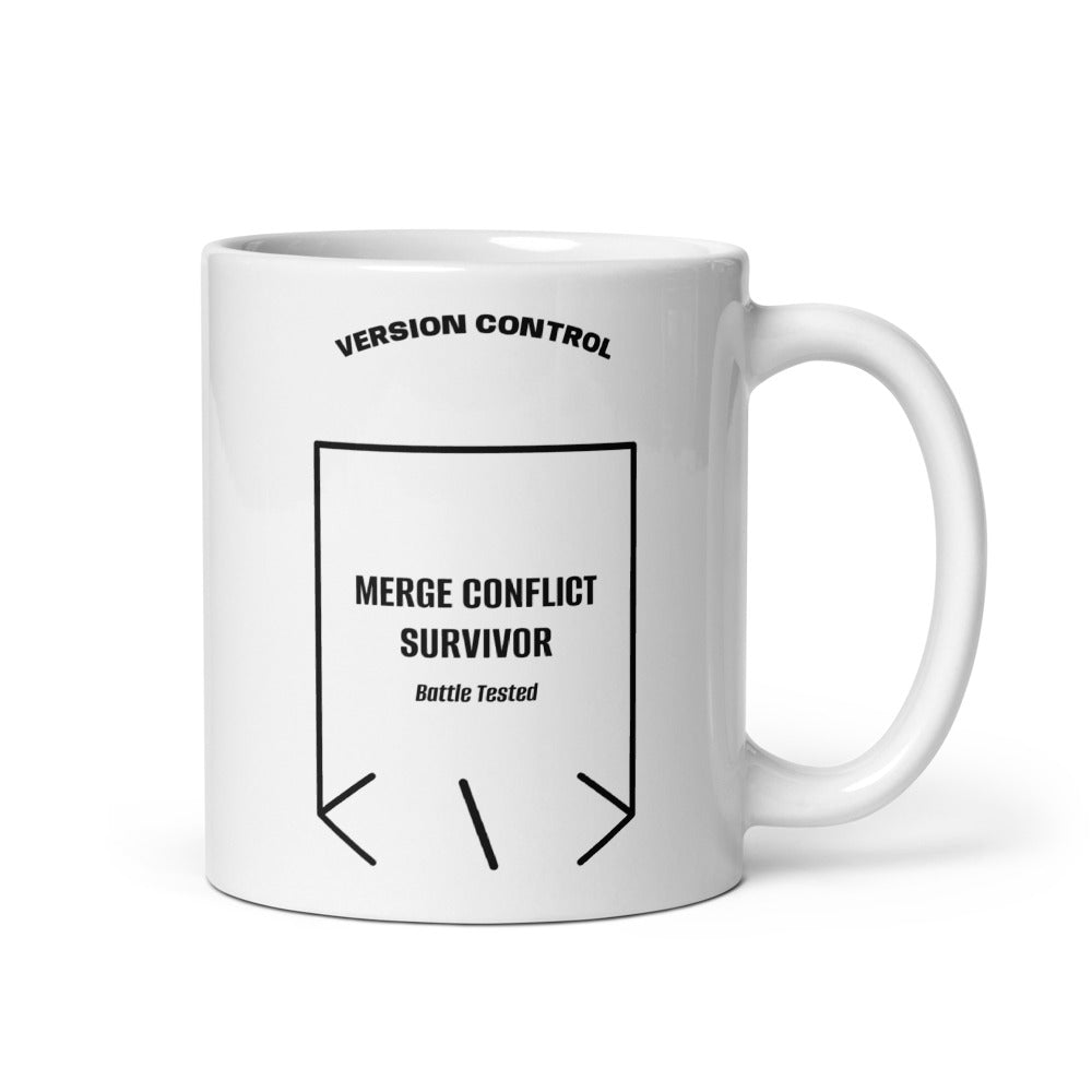 Merge Conflict Survivor — White Black back mockup (11 oz)