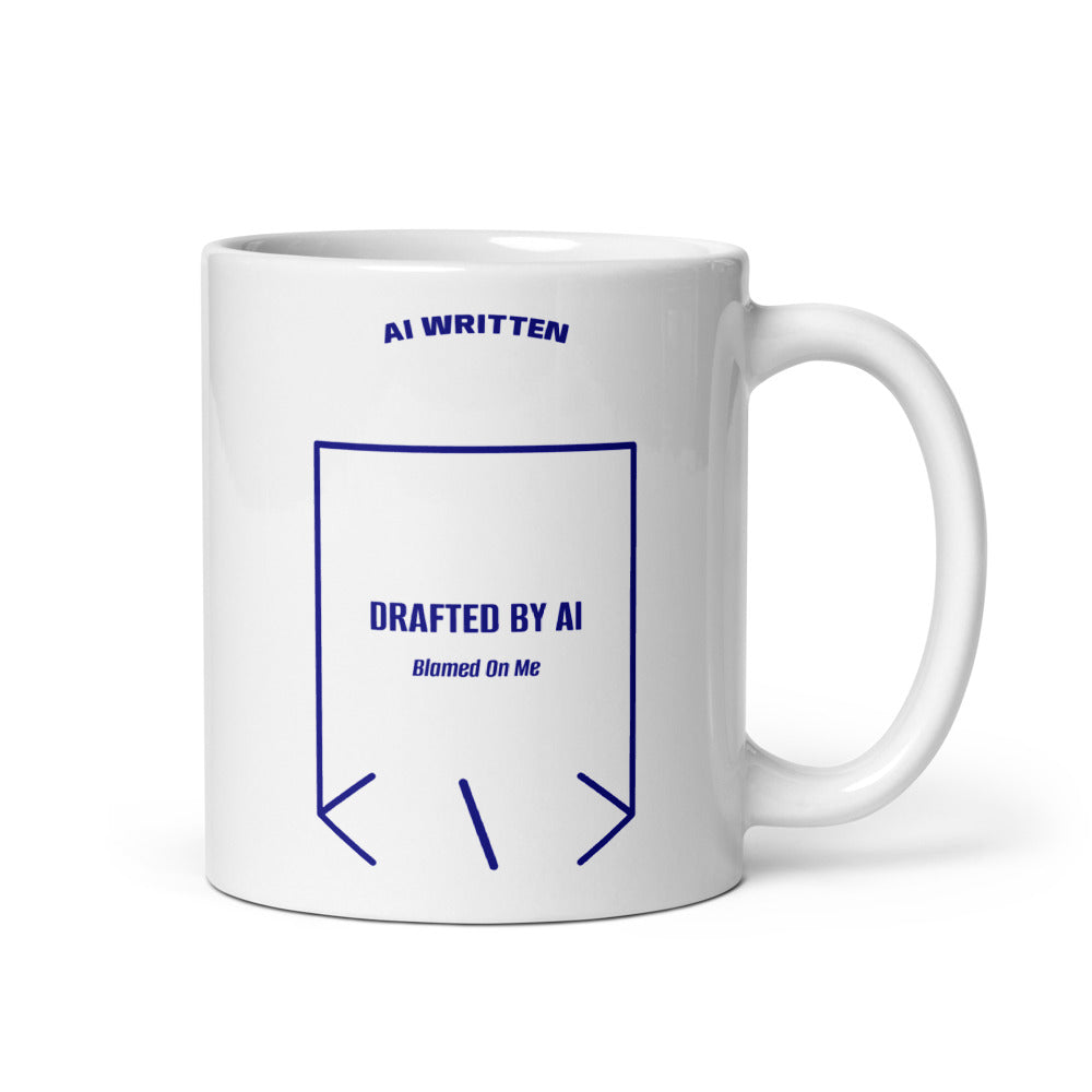 Drafted By AI — White Navy back mockup (11 oz)