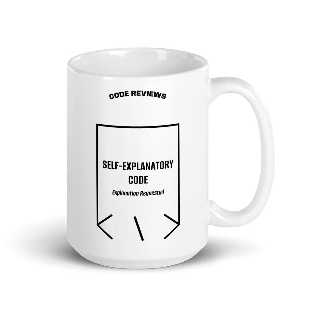 Self-Explanatory Code — White Black back mockup (15 oz)
