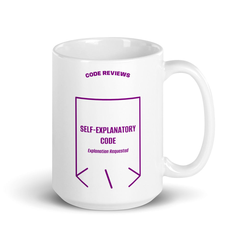 Self-Explanatory Code — White Purple back mockup (15 oz)
