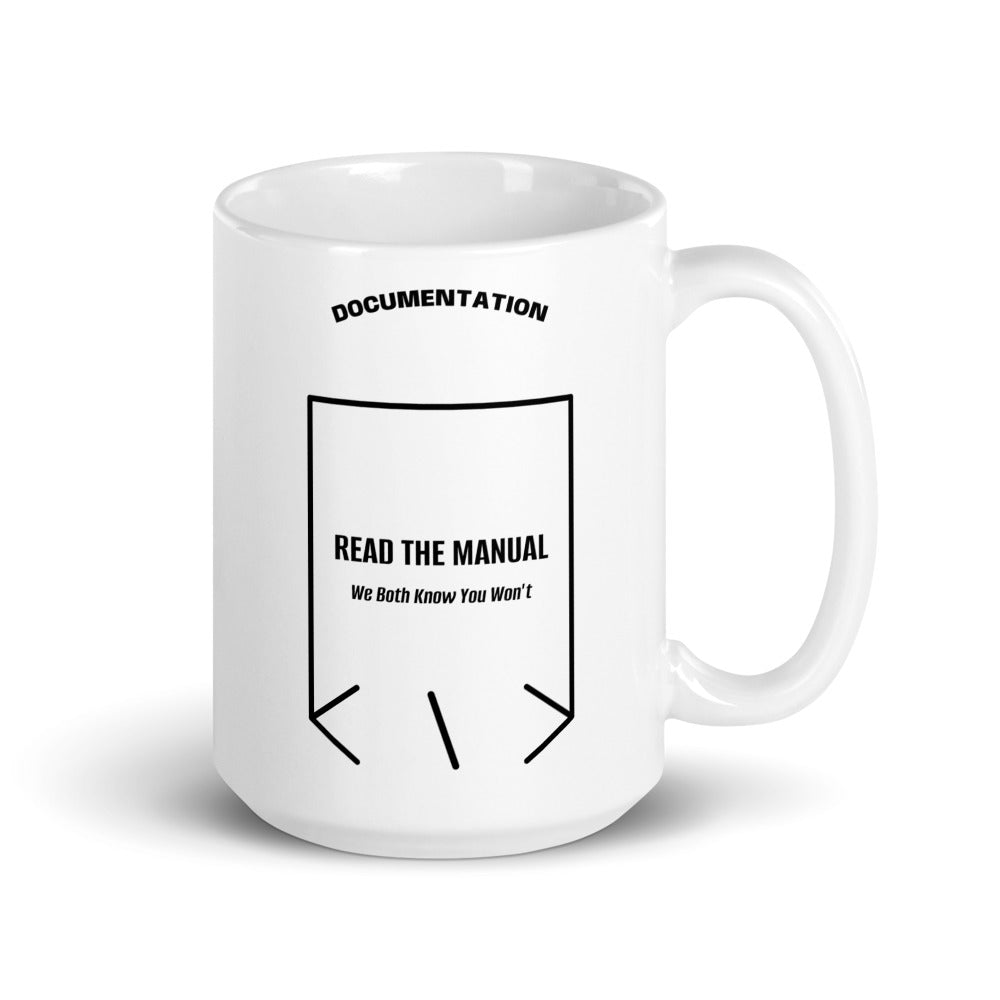 Read The Manual — White Black back mockup (15 oz)