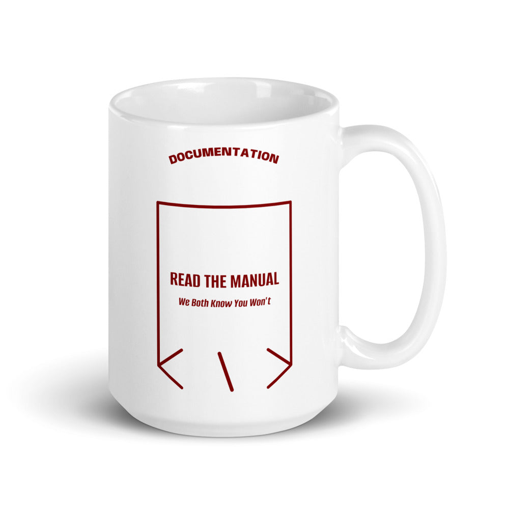 Read The Manual — White Maroon back mockup (15 oz)