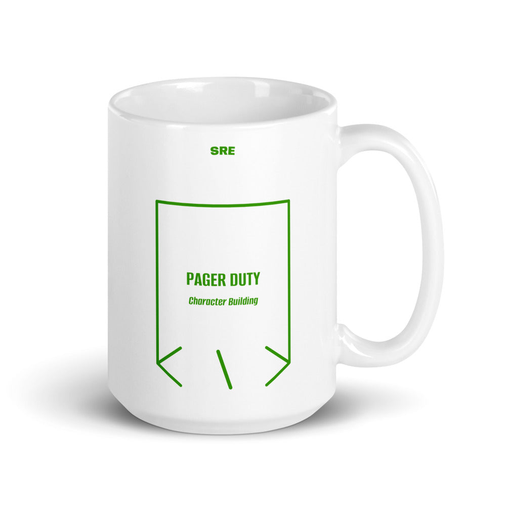 Pager Duty — White Green back mockup (15 oz)