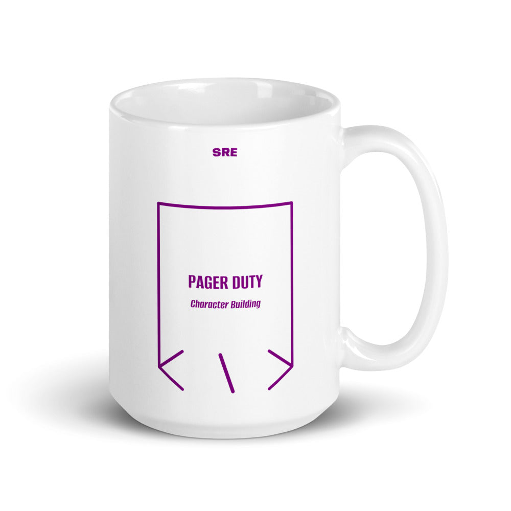 Pager Duty — White Purple back mockup (15 oz)