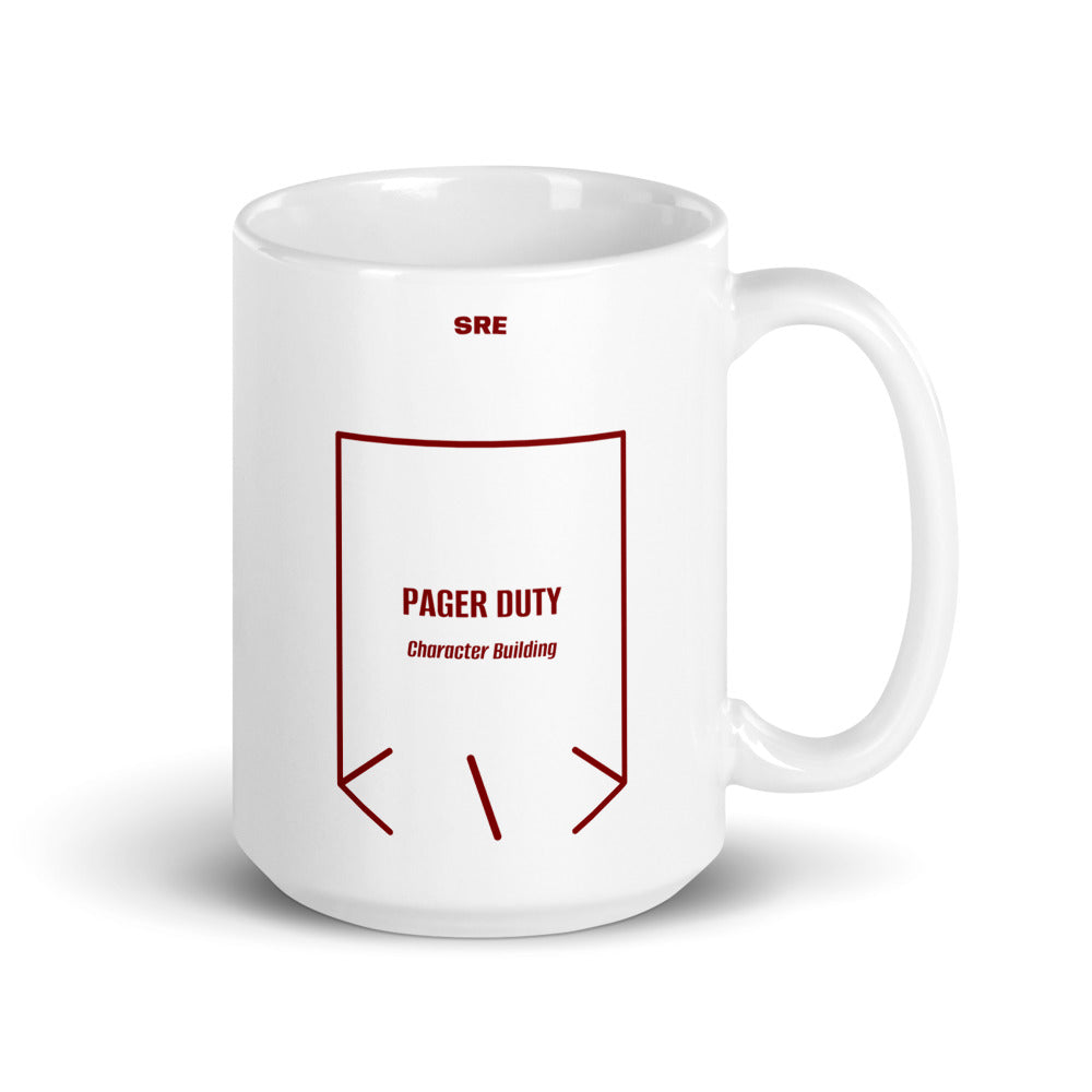 Pager Duty — White Maroon back mockup (15 oz)