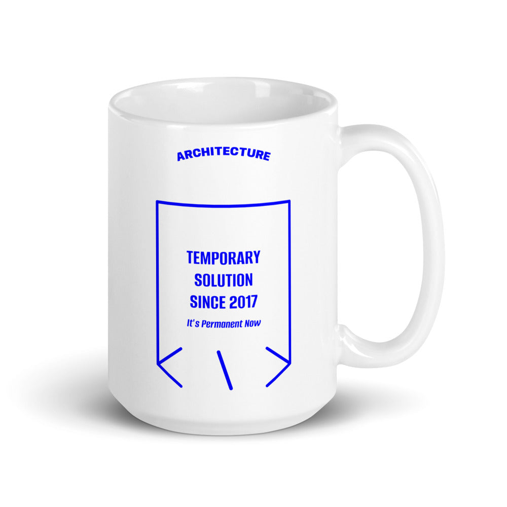 Temporary Solution Since 2017 — White Blue back mockup (15 oz)
