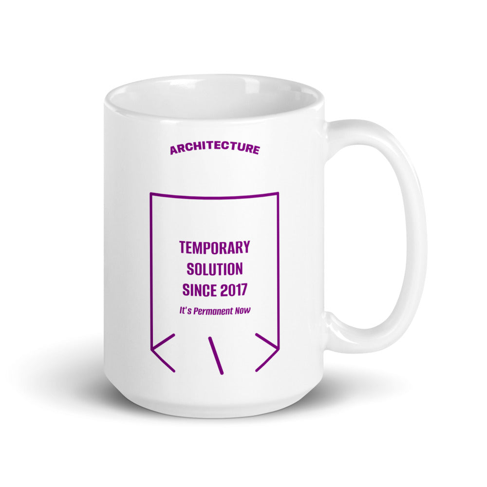 Temporary Solution Since 2017 — White Purple back mockup (15 oz)