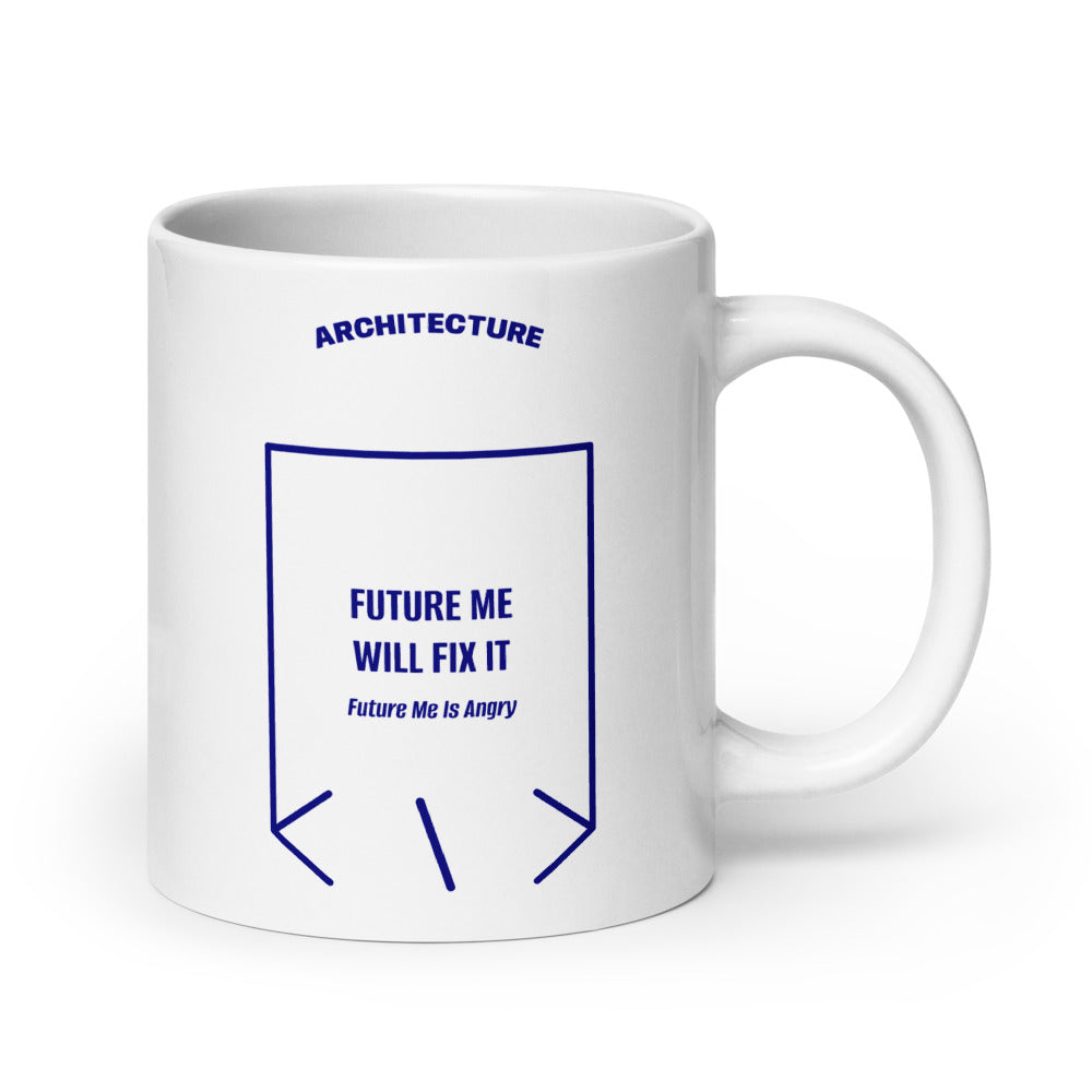 Future Me Will Fix It — White Navy back mockup (20 oz)