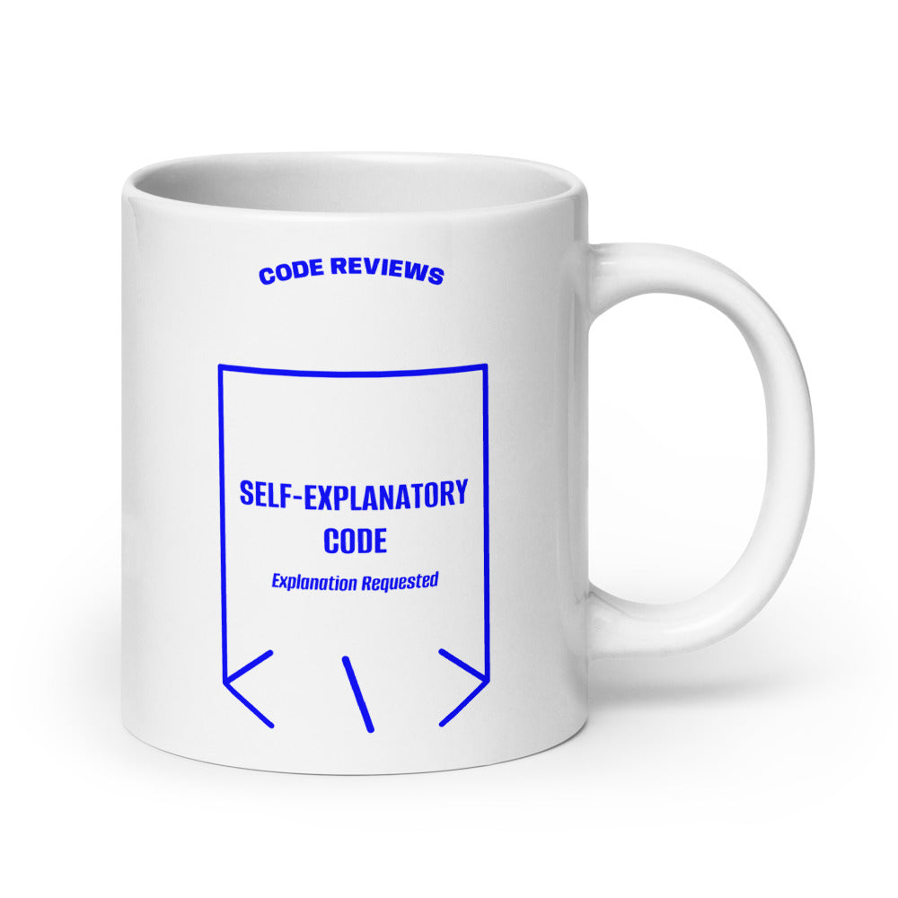 Self-Explanatory Code — White Blue back mockup (20 oz)