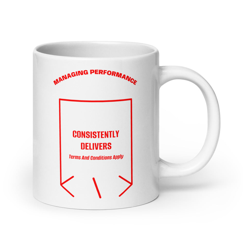 Consistently Delivers — White Red back mockup (20 oz)
