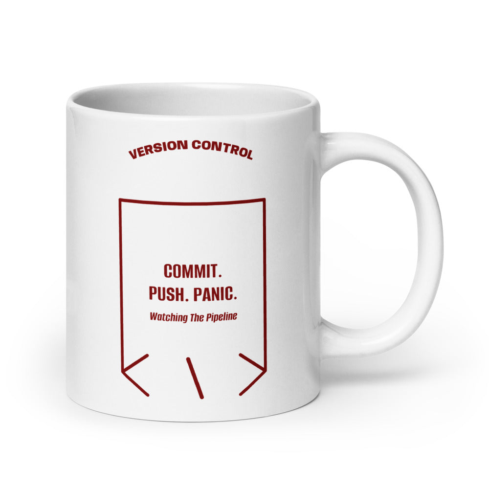Commit. Push. Panic. — White Maroon back mockup (20 oz)
