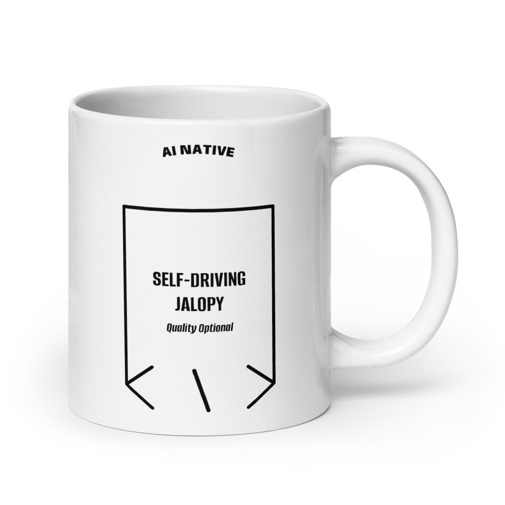 Self-Driving Jalopy — White Black back mockup (20 oz)