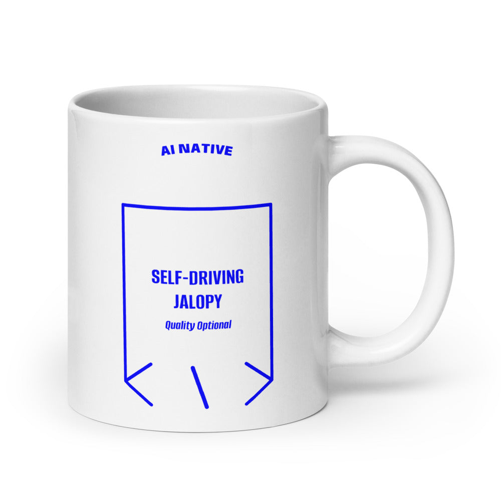Self-Driving Jalopy — White Blue back mockup (20 oz)