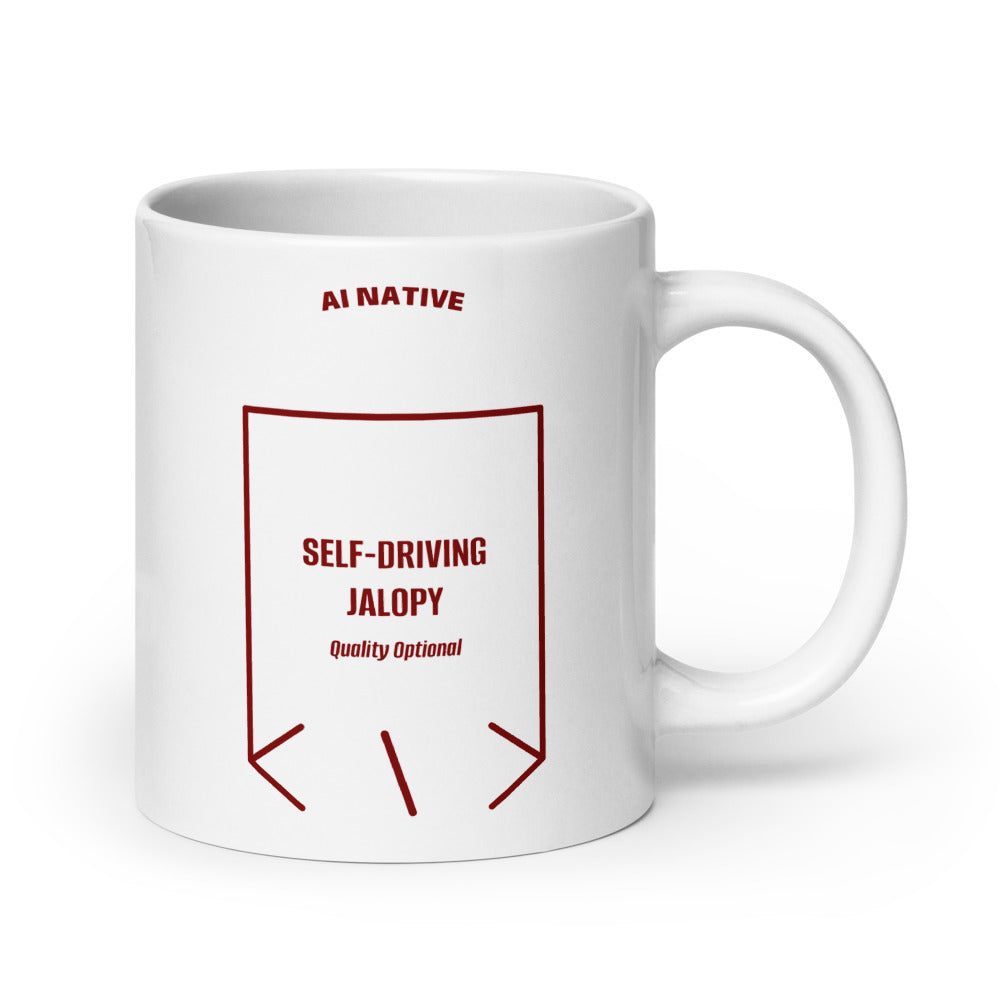 Self-Driving Jalopy — White Maroon back mockup (20 oz)