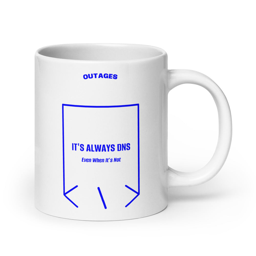 It's Always DNS — White Blue back mockup (20 oz)