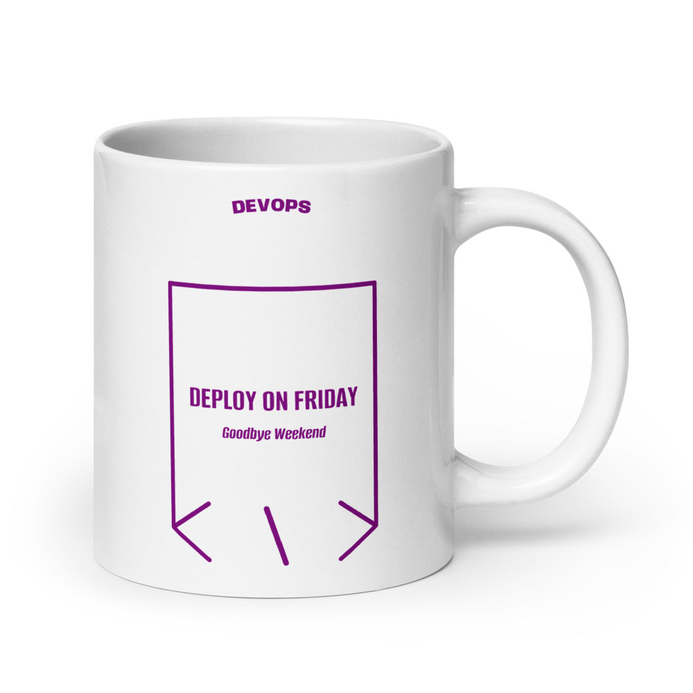 Deploy On Friday — White Purple back mockup (20 oz)