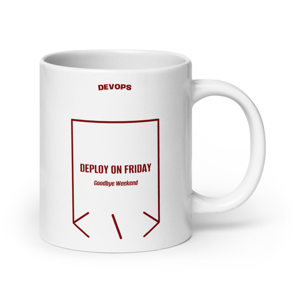 Deploy On Friday — White Maroon back mockup (20 oz)