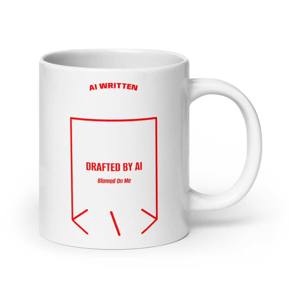 Drafted By AI — White Red back mockup (20 oz)