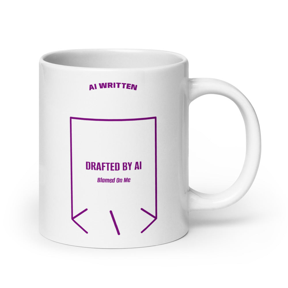 Drafted By AI — White Purple back mockup (20 oz)