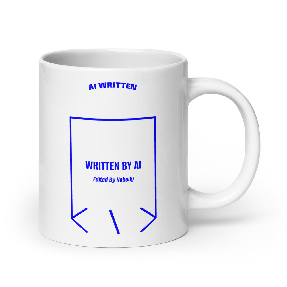 Written By AI — White Blue back mockup (20 oz)