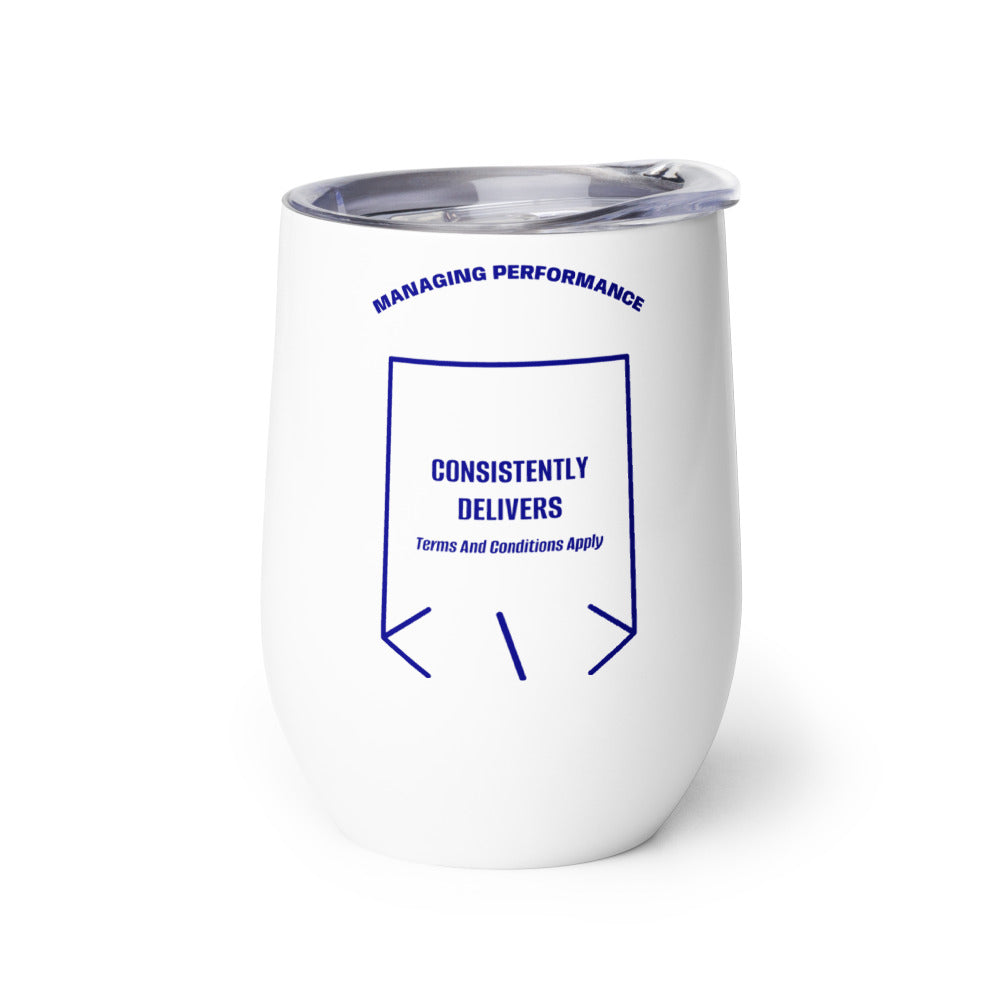 Consistently Delivers — White Navy back mockup (12 oz)