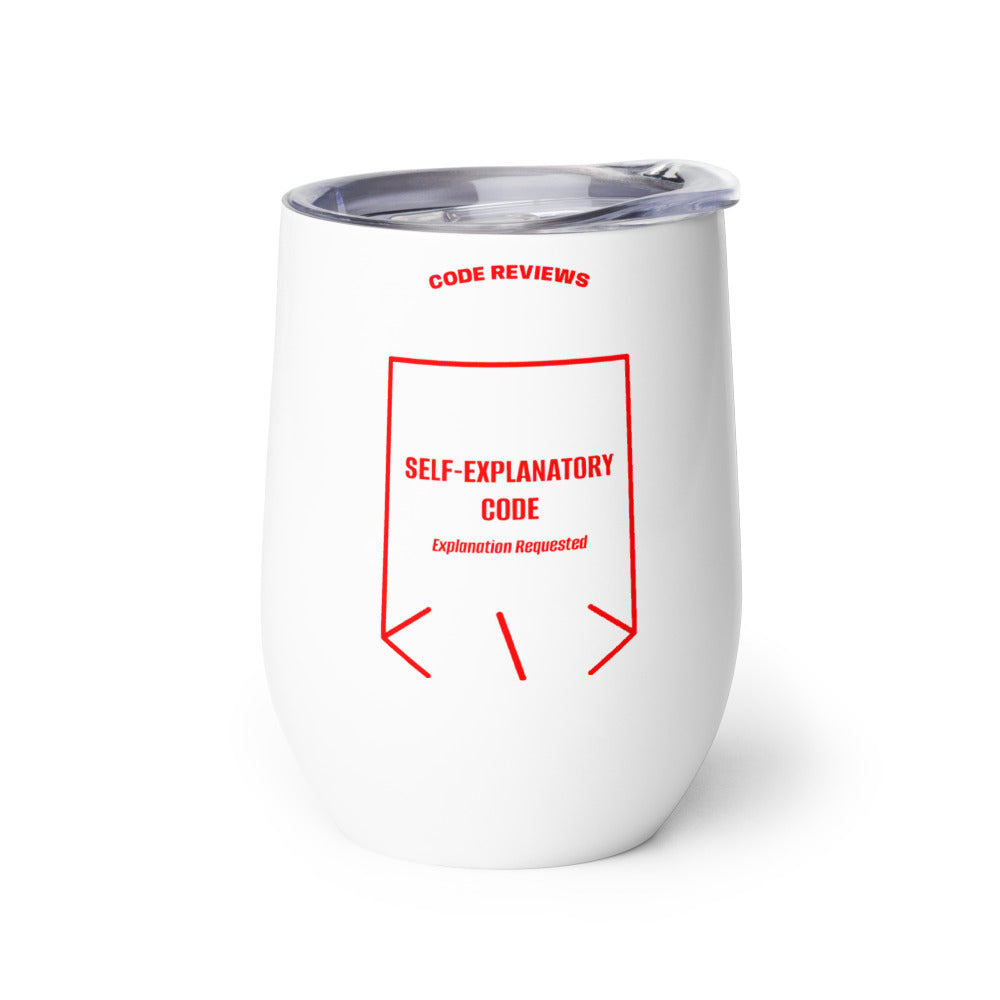 Self-Explanatory Code — White Red back mockup (12 oz)