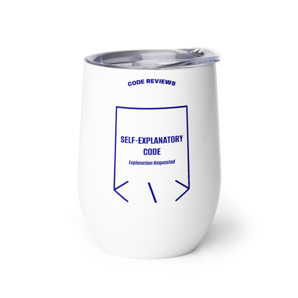 Self-Explanatory Code — White Navy back mockup (12 oz)