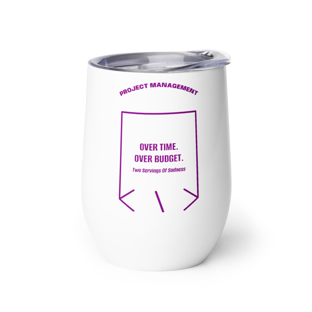 Over Time. Over Budget. — White Purple back mockup (12 oz)