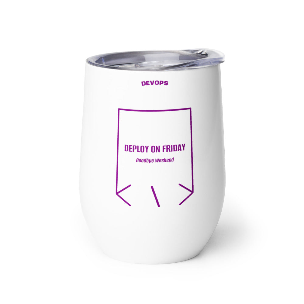 Deploy On Friday — White Purple back mockup (12 oz)