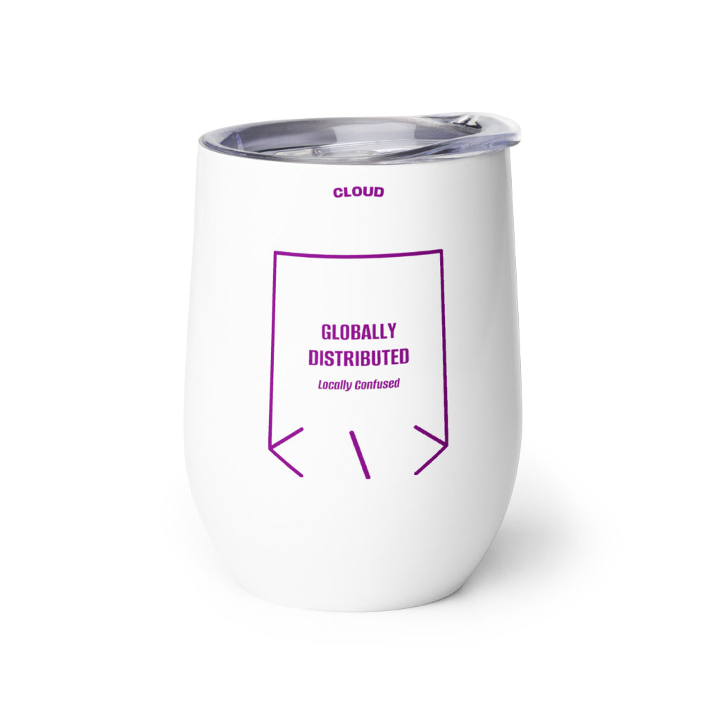 Globally Distributed — White Purple back mockup (12 oz)
