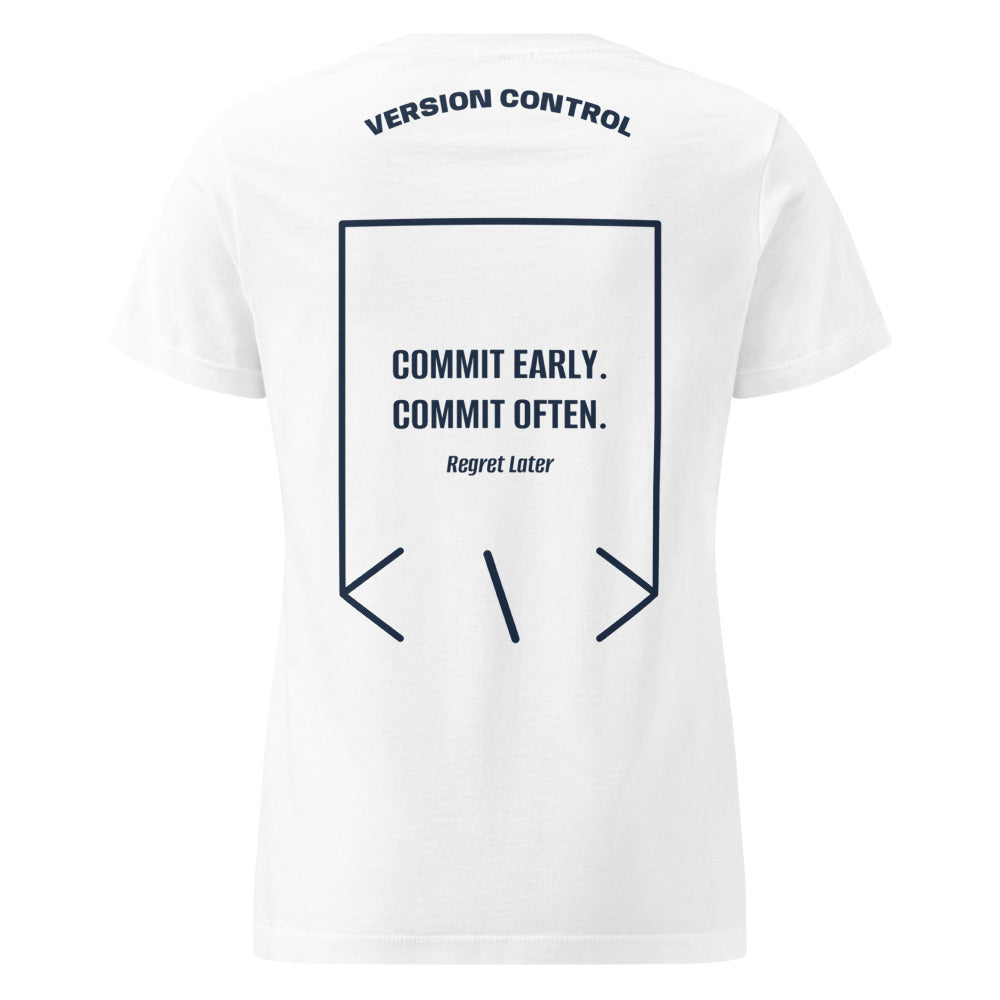 Commit Early. Commit Often. — White Navy back mockup