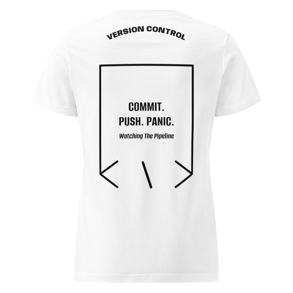 Commit. Push. Panic. — White Black back mockup