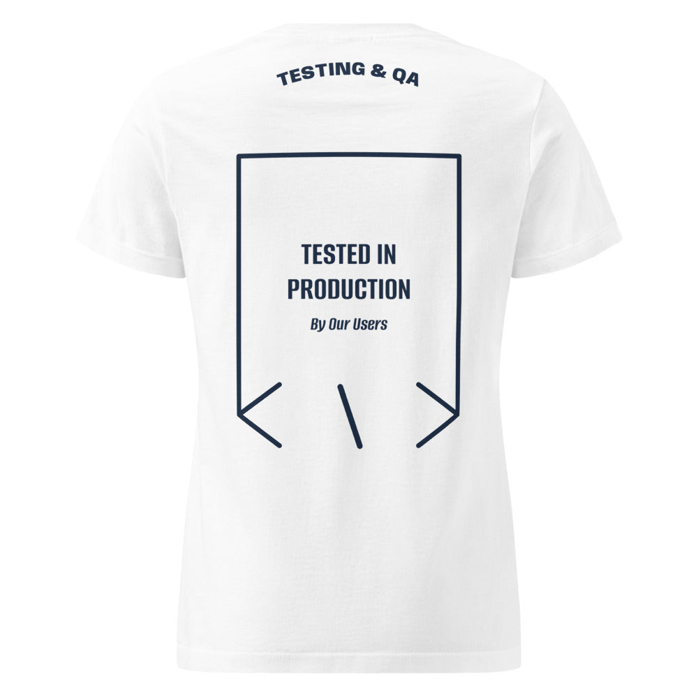 Tested In Production — White Navy back mockup