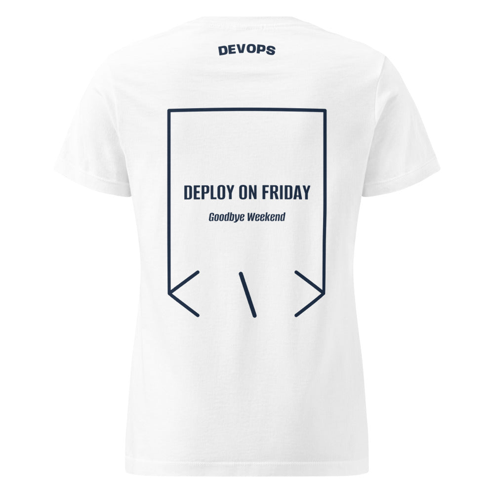 Deploy On Friday — White Navy back mockup