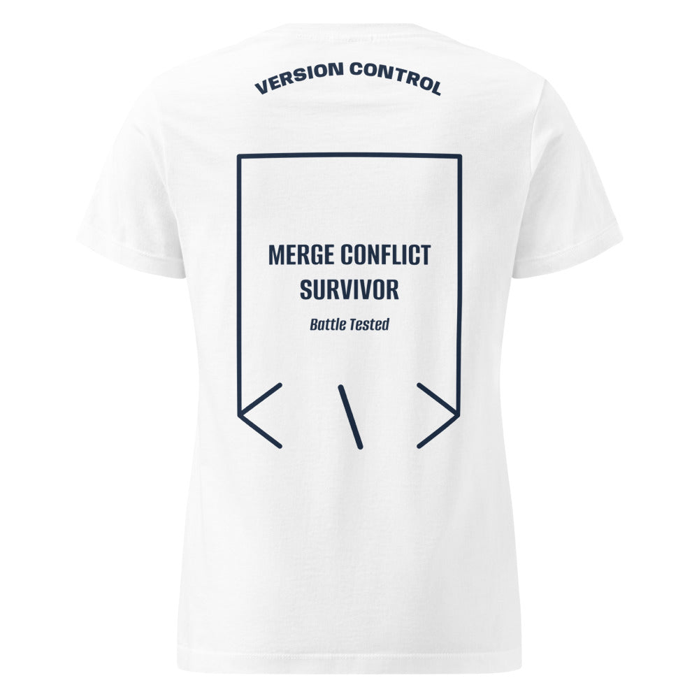 Merge Conflict Survivor — White Navy back mockup