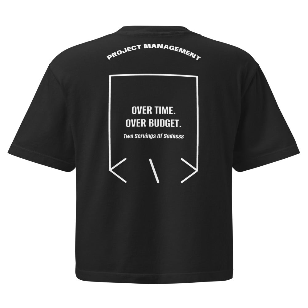 Over Time. Over Budget. — Black White back mockup