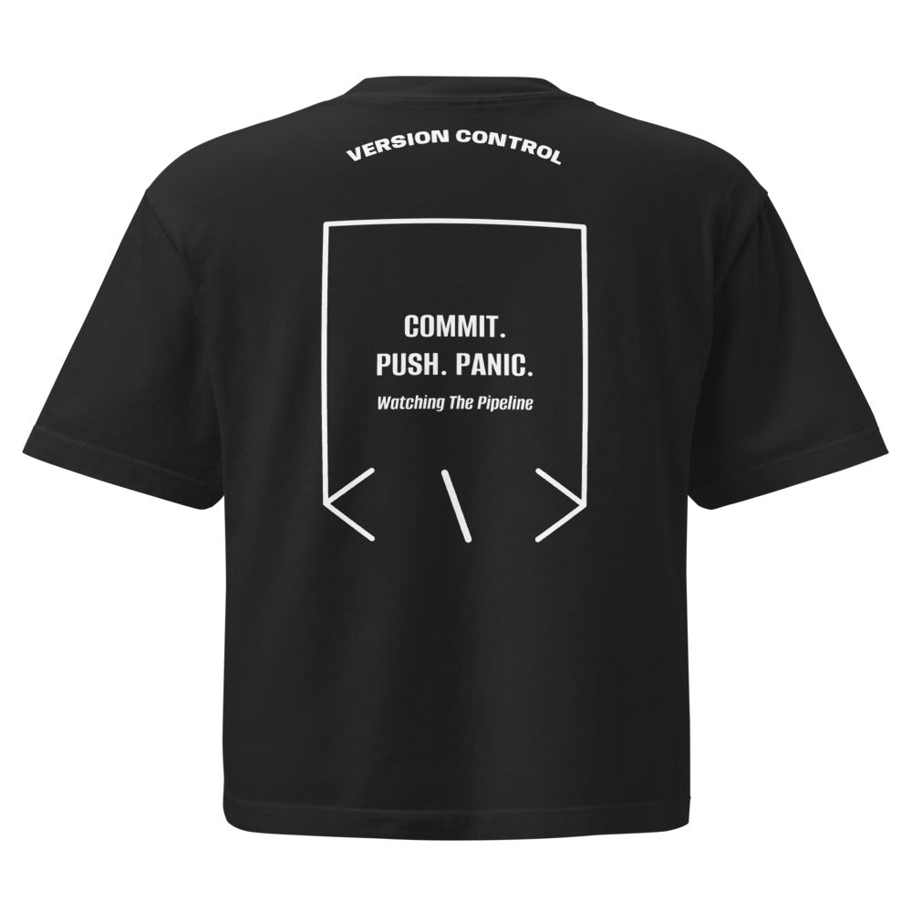 Commit. Push. Panic. — Black White back mockup
