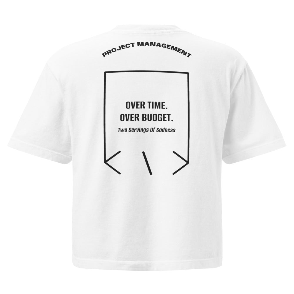 Over Time. Over Budget. — White Black back mockup