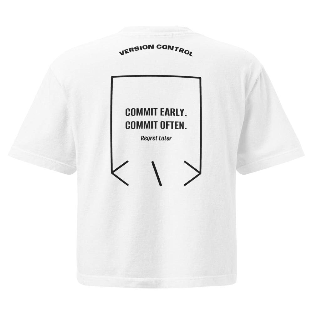 Commit Early. Commit Often. — White Black back mockup