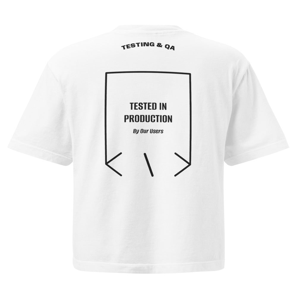 Tested In Production — White Black back mockup