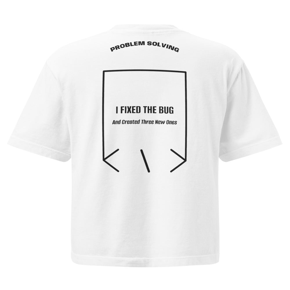 I Fixed The Bug — White Black back mockup